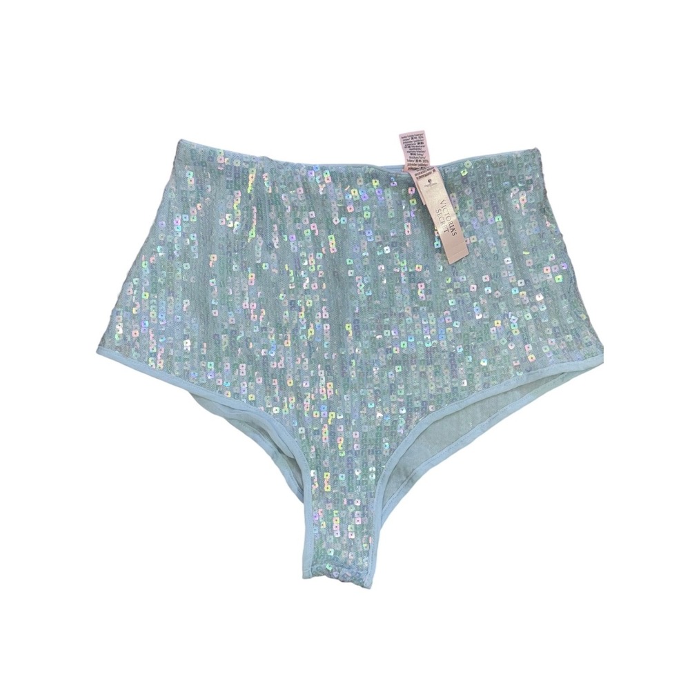 Victorias Secret Blue Iridescent Sequin High Waist Cheeky Panty Shorts L NWT